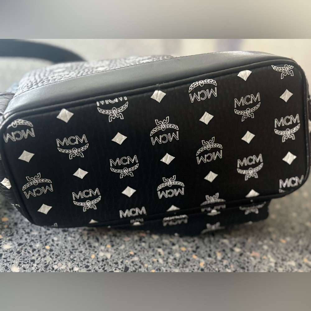 Mcm Black And White Patterned Backpack - image 5